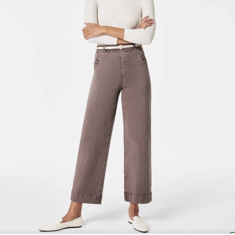 Spanx NWT Stretch Twill Cropped Wide Leg Pull-On Ankle Pants Smoke Women's XS